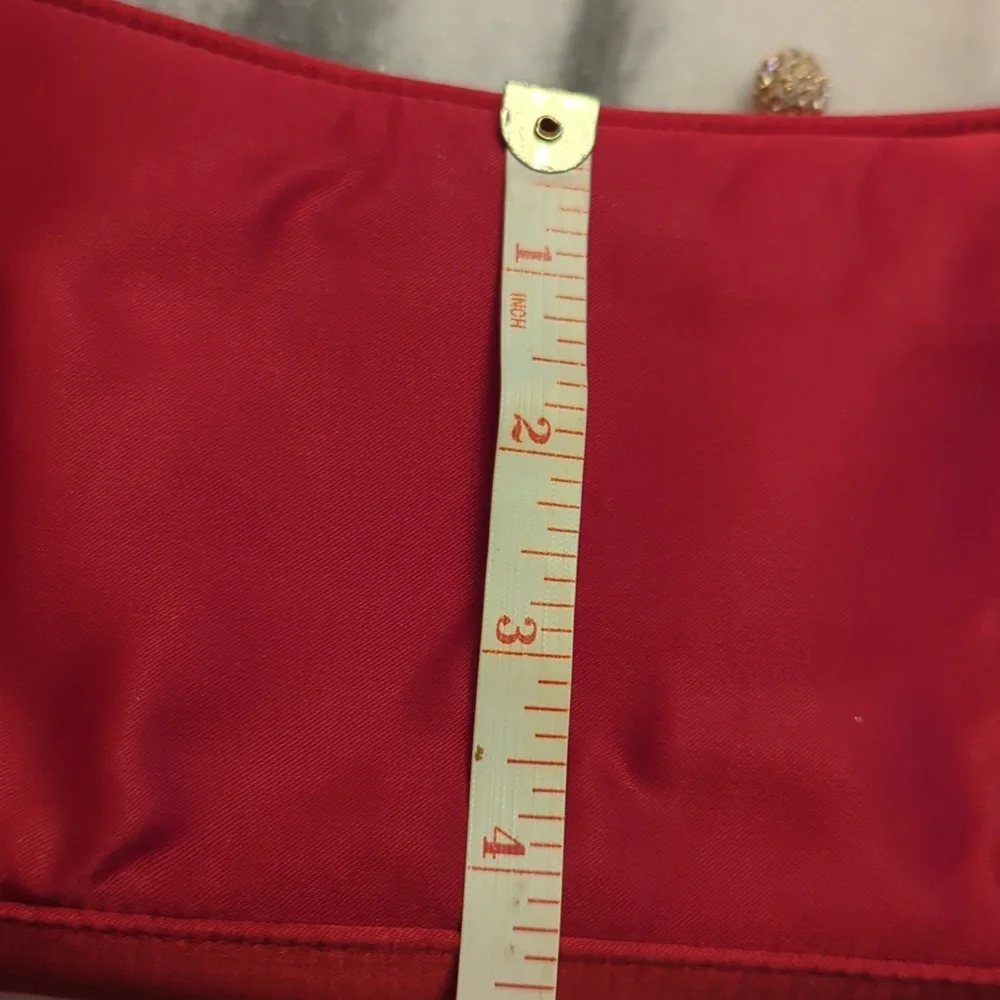 Vintage Valerie Stevens red satin Evening Bag With Jeweled Hardware - Picture 11 of 13